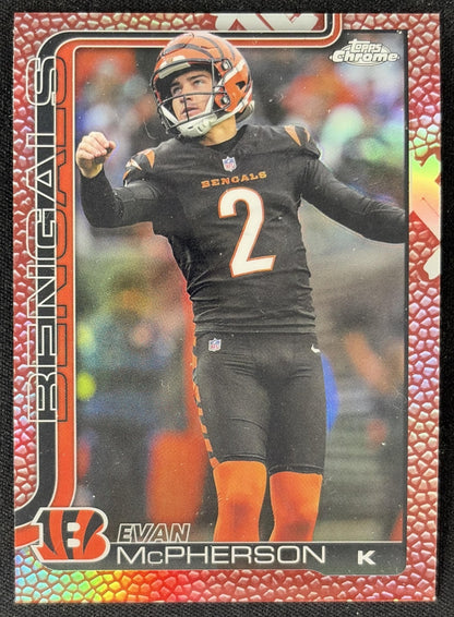 Evan McPherson 2025 Topps Chrome Football Leather Refractor Bengals