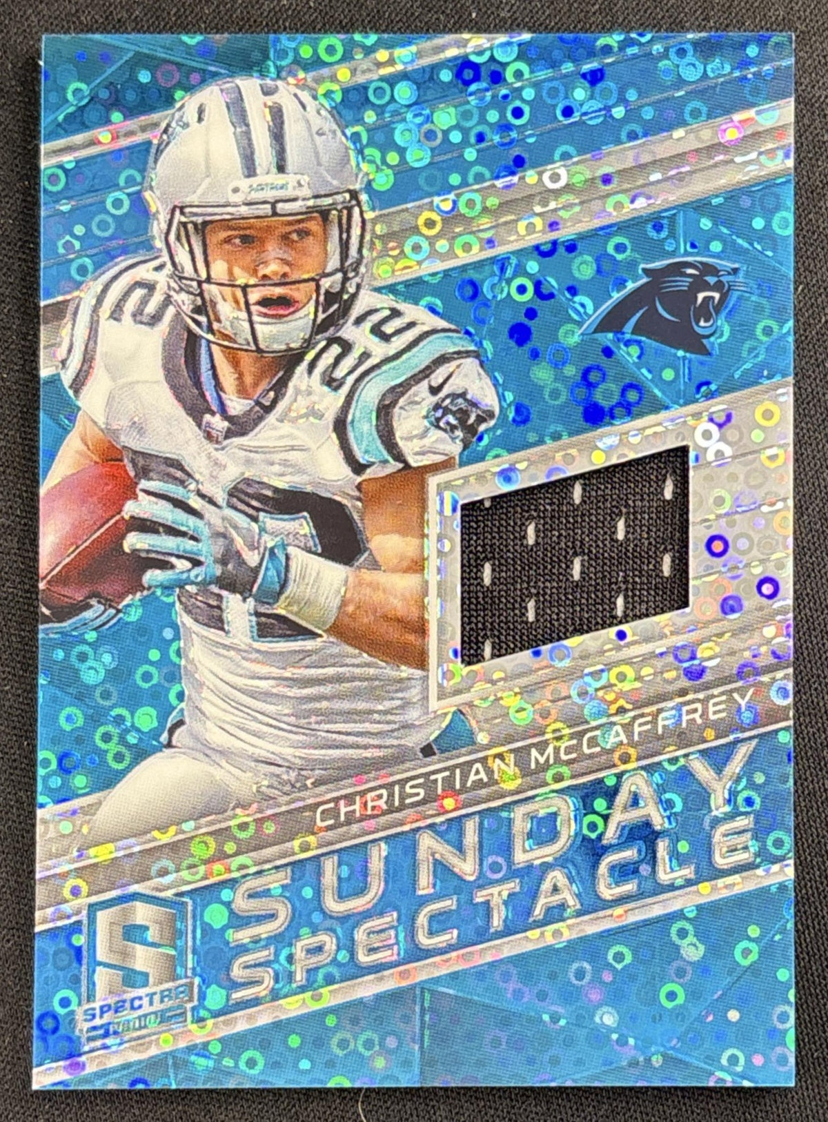 Christian McCaffrey 2018 Panini Spectra Sunday Spectacle Neon Blue /99 Panthers