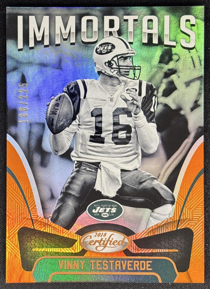 Vinny Testaverde 2018 Panini Certified Mirror Orange /225 Jets front