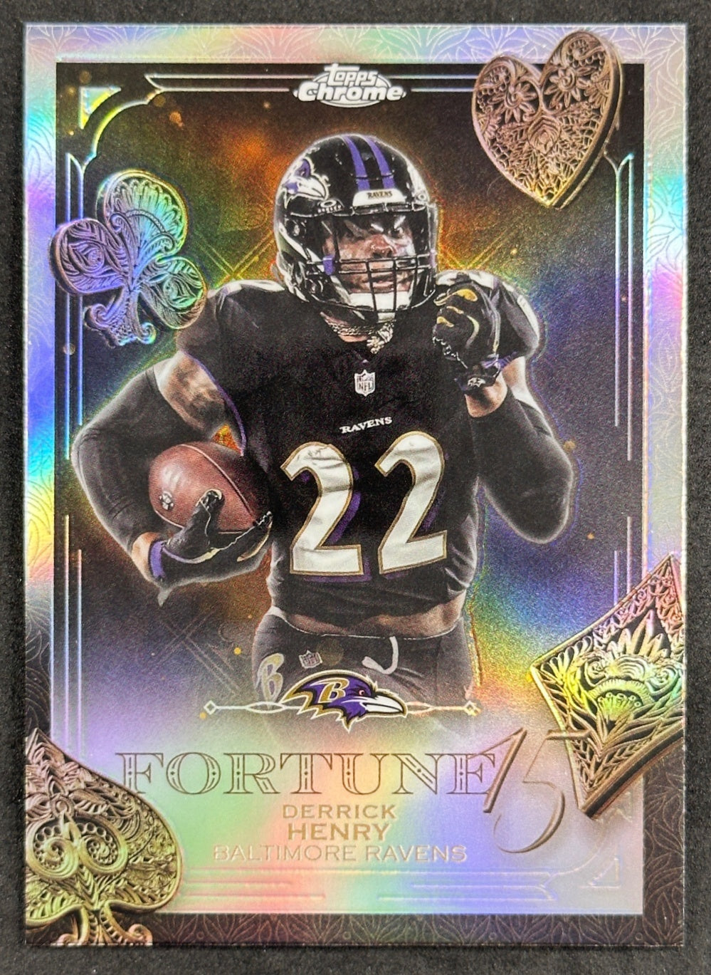 Derrick Henry 2025 Topps Chrome Fortune 15 Refractor Ravens Sports Trading Cards