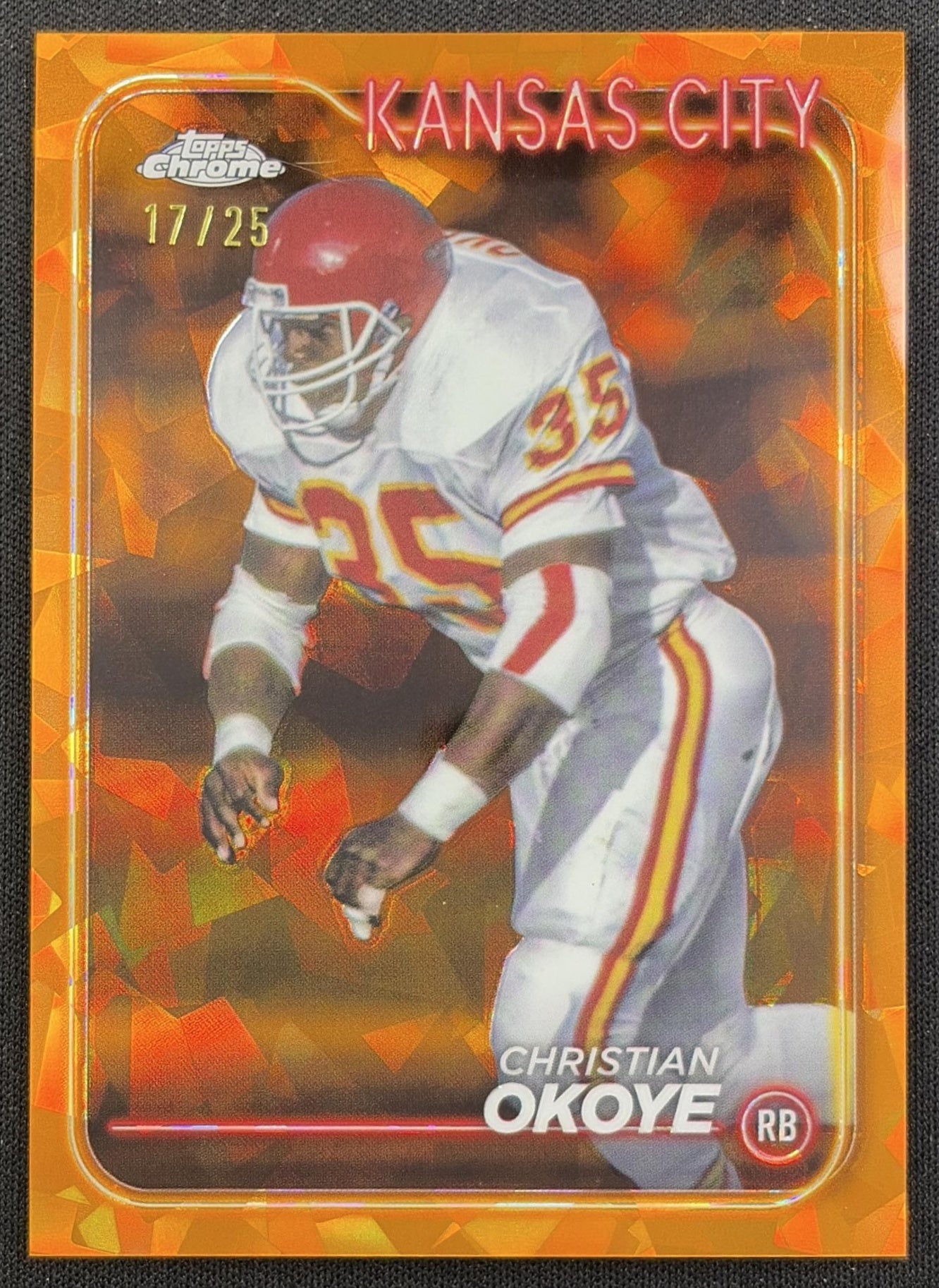 Christian Okoye 2024 Topps Chrome Sapphire Edition Orange Refractor /25 Chiefs Kansas City Chiefs