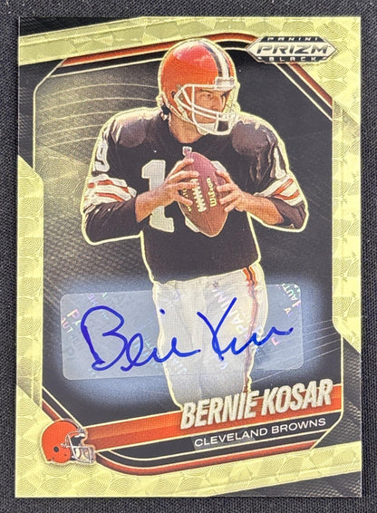 Bernie Kosar 2025 Panini Prizm Black Auto Gold Vinyl FOTL /5 Browns Sports Trading Card