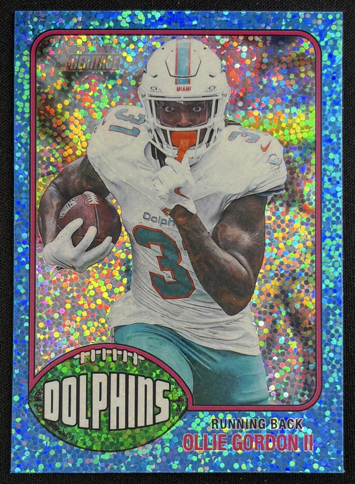 Ollie Gordon II 2026 Topps Heritage Chrome Aqua Sparkle Dolphins