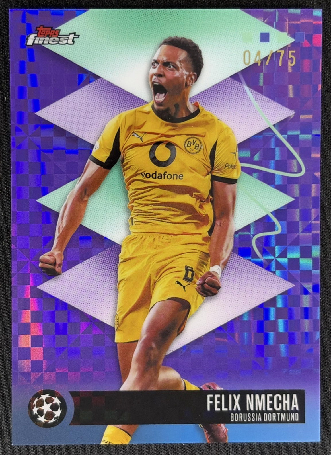 Felix Nmecha 2025 UEFA Club Competition Finest Rare Purple Checkerboard Refractor /75 Dortmund