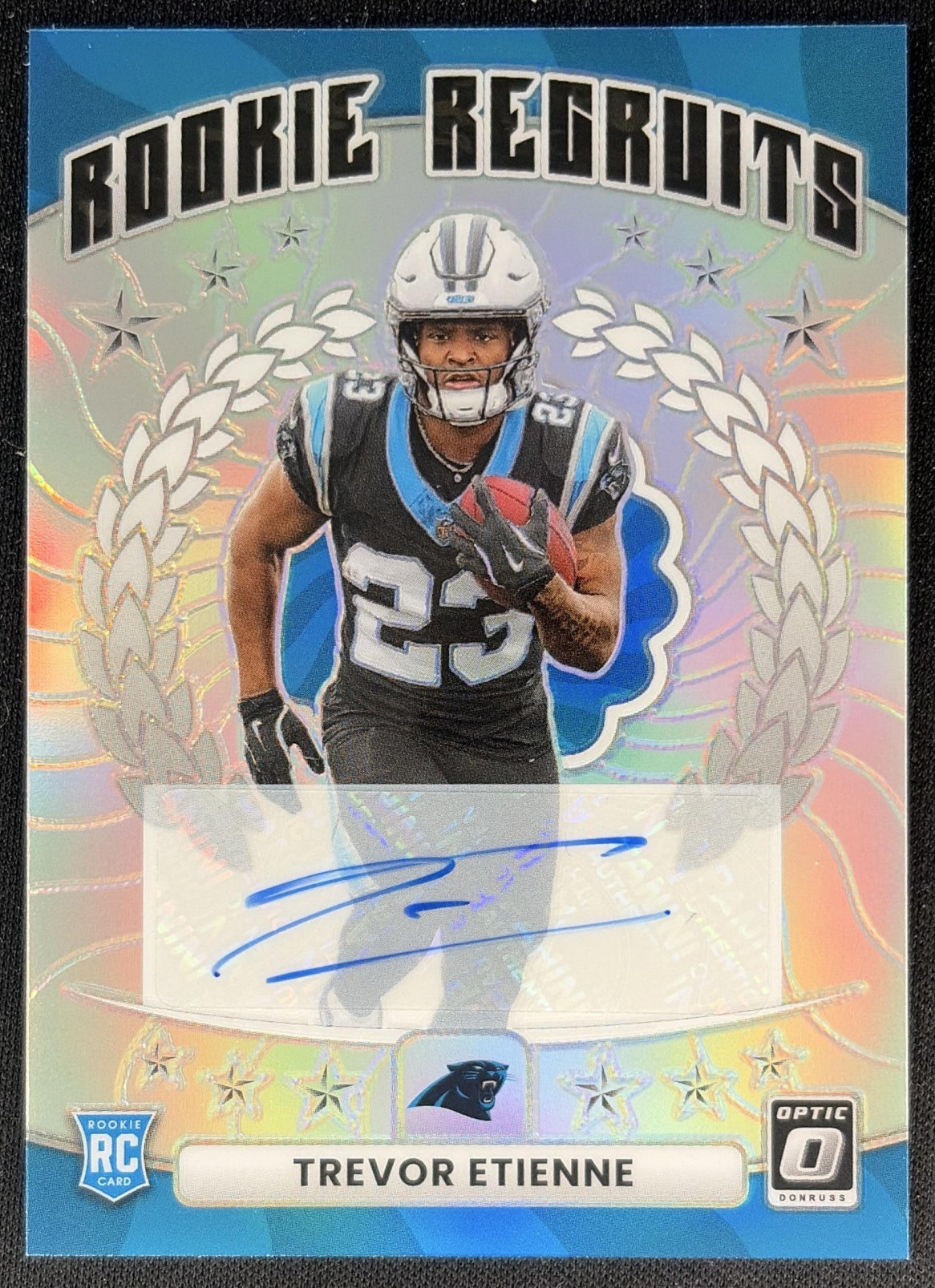 Trevor Etienne 2025 Panini Donruss Optic Rookie Recruits Auto /199 Panthers front