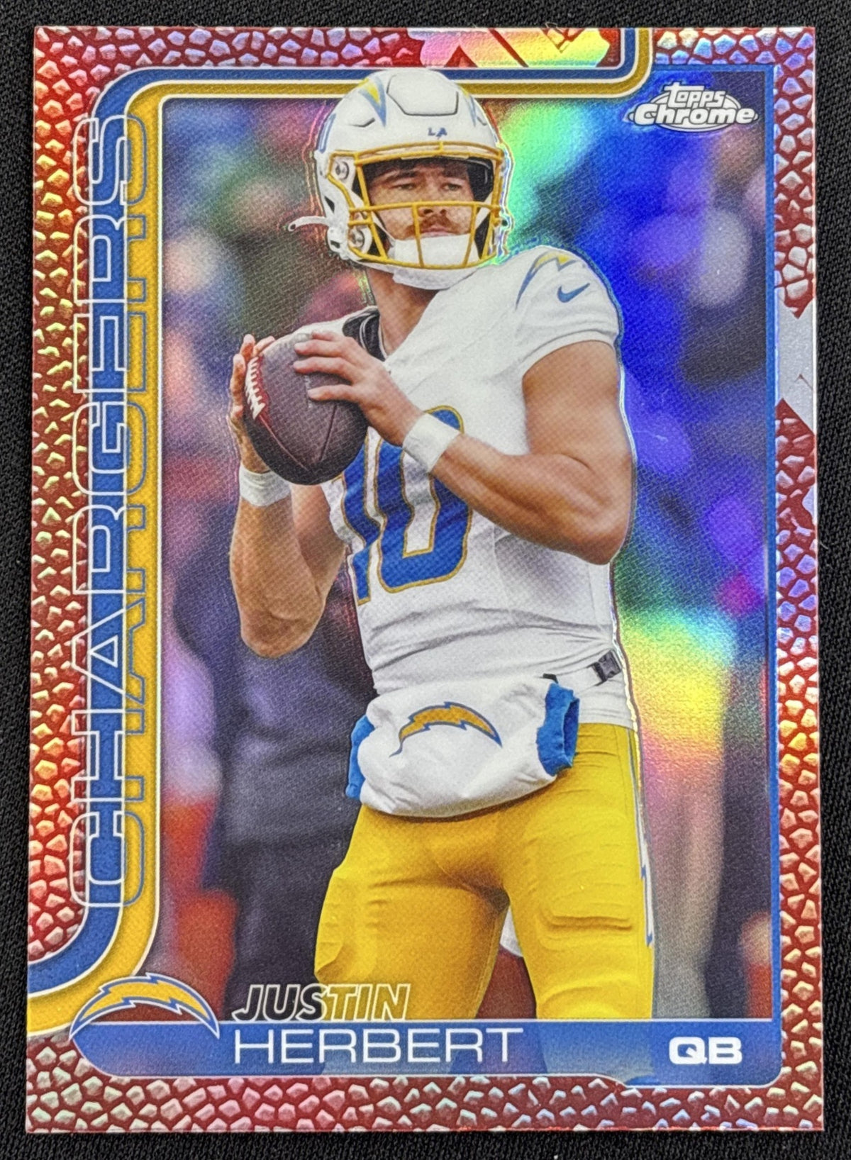 Justin Herbert 2025 Topps Chrome Football Leather Refractor Chargers Los Angeles Chargers