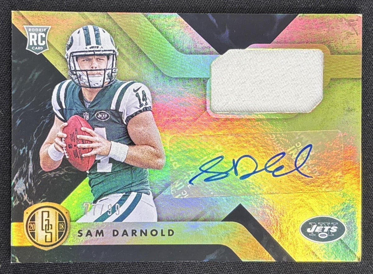 *Damaged* Sam Darnold 2018 Panini Gold Standard Rookie Patch Auto /99 Jets Sports Trading Card