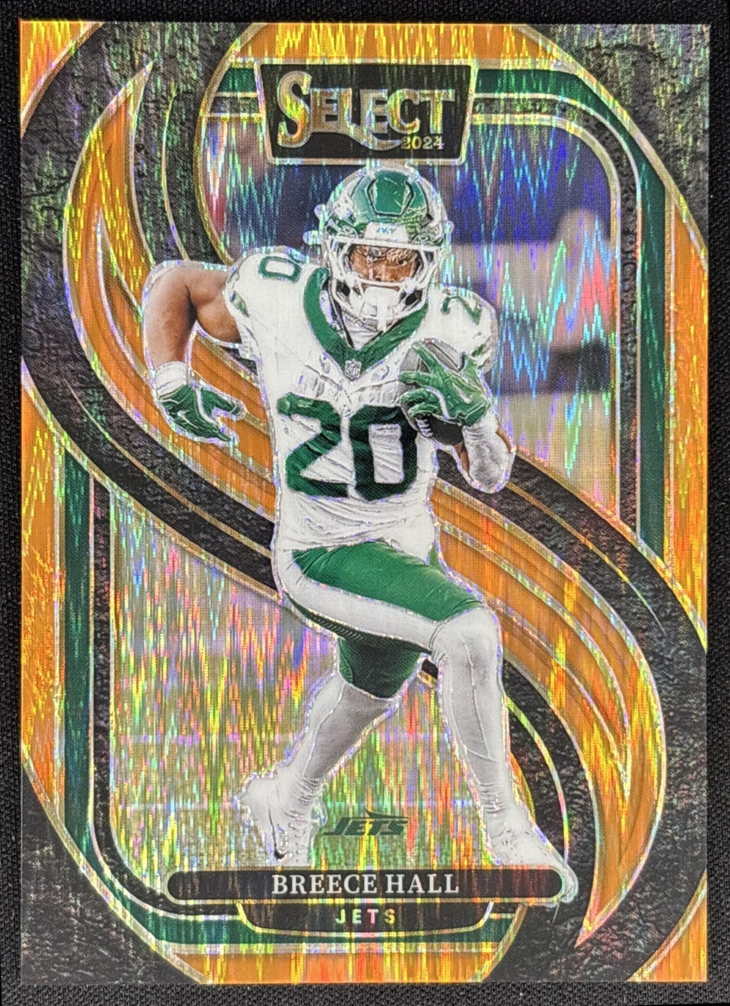 Breece Hall 2024 Panini Select Premier Orange Prizm Shock /399 Jets