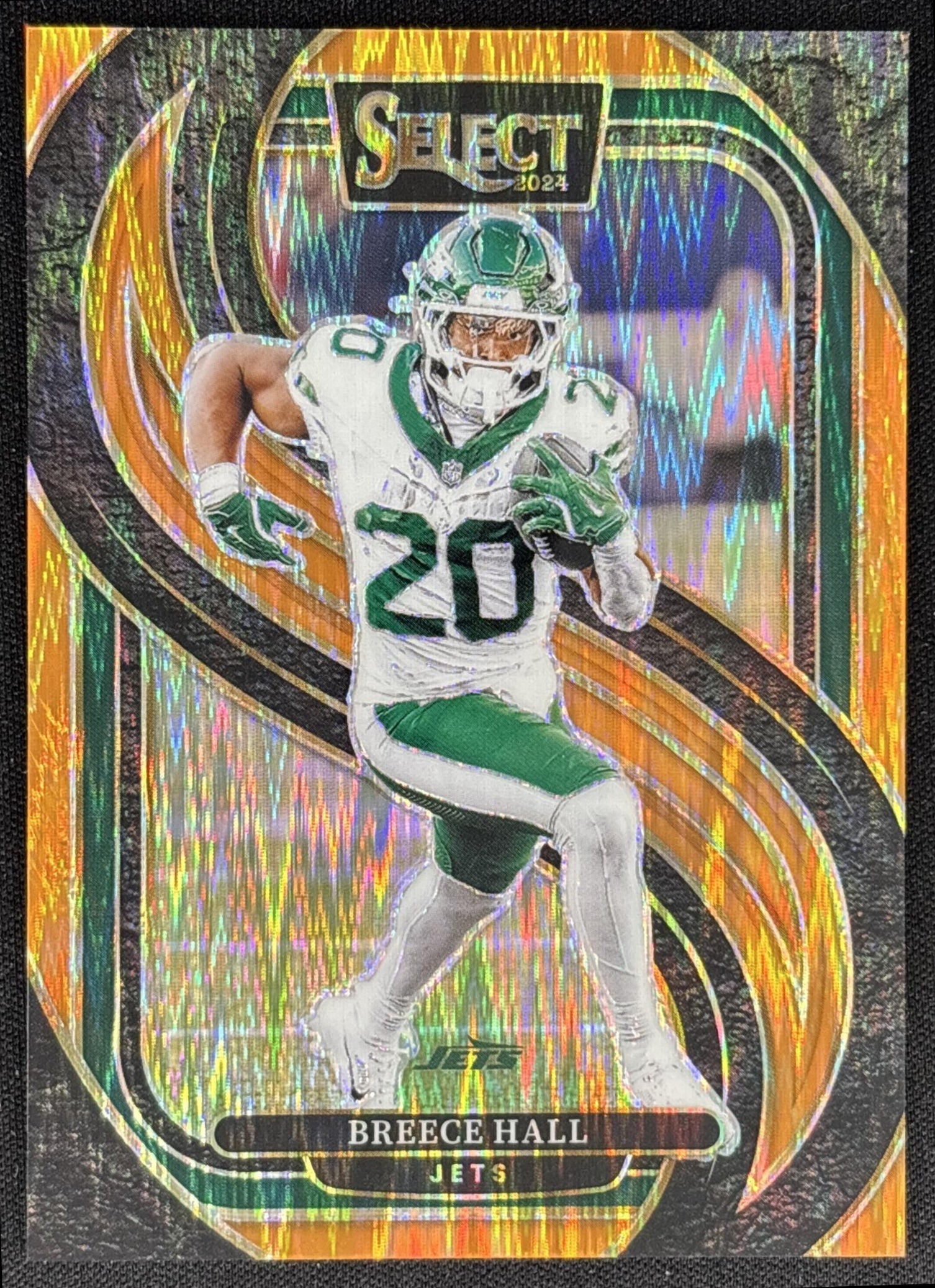 Breece Hall 2024 Panini Select Premier Orange Prizm Shock /399 Jets