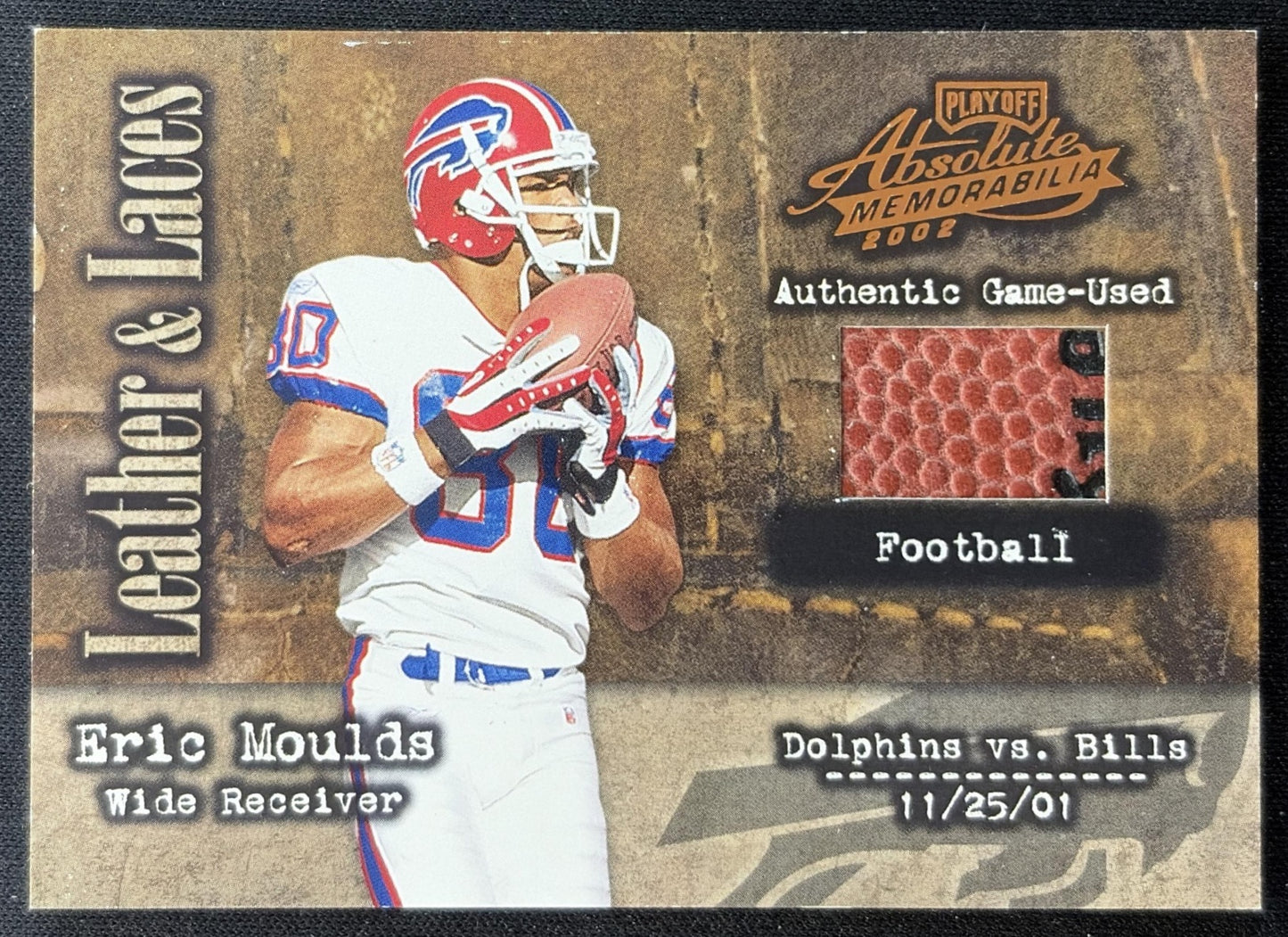 Eric Moulds 2002 Playoff Absolute Memorabilia Leather and Laces /250 Bills front