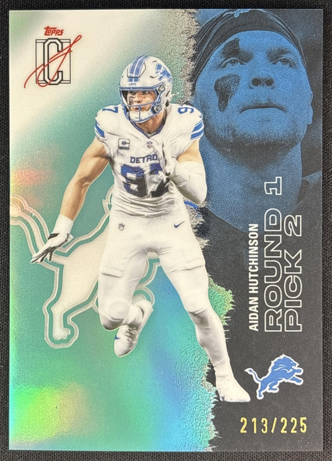 Aidan Hutchinson 2025 Signature Class Chrome Veteran Teal Refractor /225 Lions front