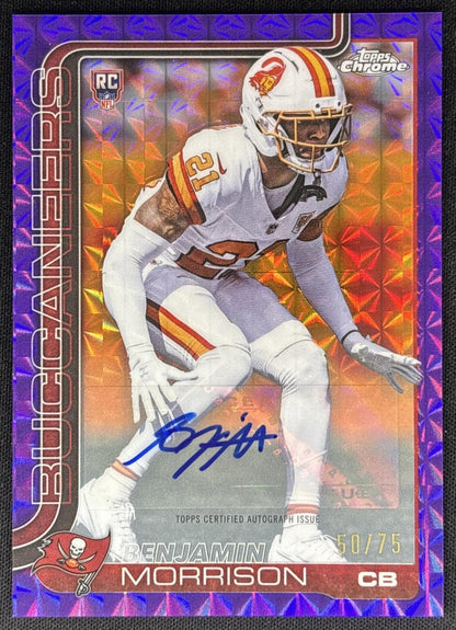 Benjamin Morrison 2025 Chrome Rookie Auto Purple Geometric Refractor /75 Buccaneers Default Title Sports Trading Cards