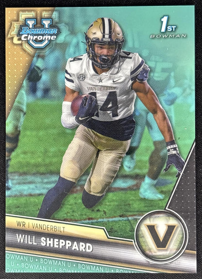 Will Sheppard 2023 Bowman University Chrome Aqua Refractor /299 Commodores front