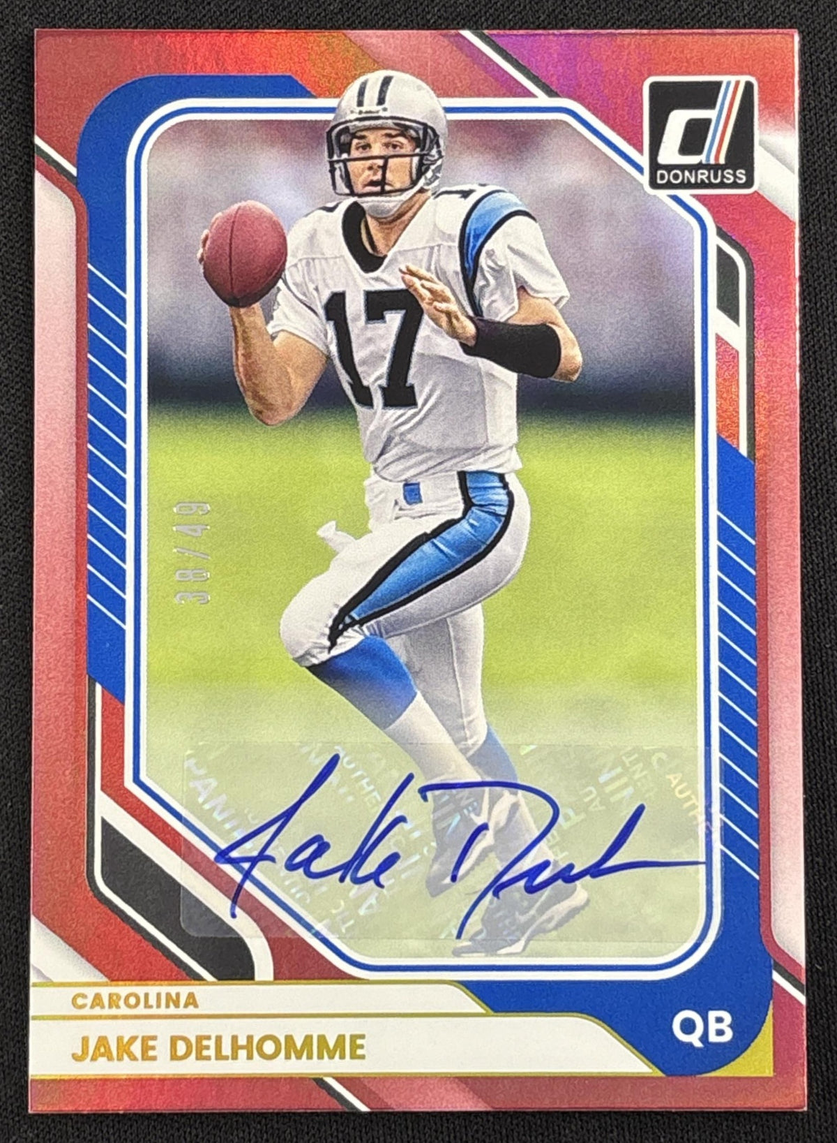 Jake Delhomme 2026 Panini Donruss Auto Red /49 Panthers Sports Trading Card