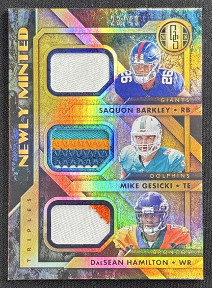 Mike Gesicki Saquon Barkley DaeSean Hamilton 2018 Panini Gold Standard Newly Minted Memorabilia Triples Prime /49