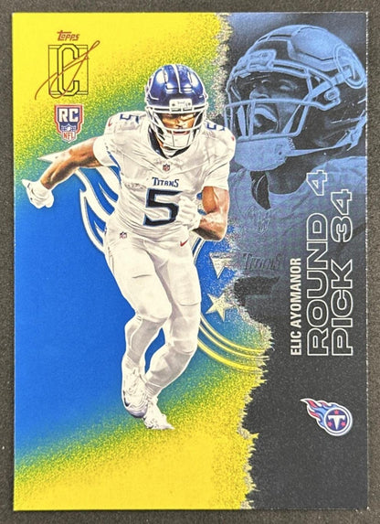Elic Ayomanor 2025 Topps Signature Class Rookie Blue & Yellow Foil Titans front