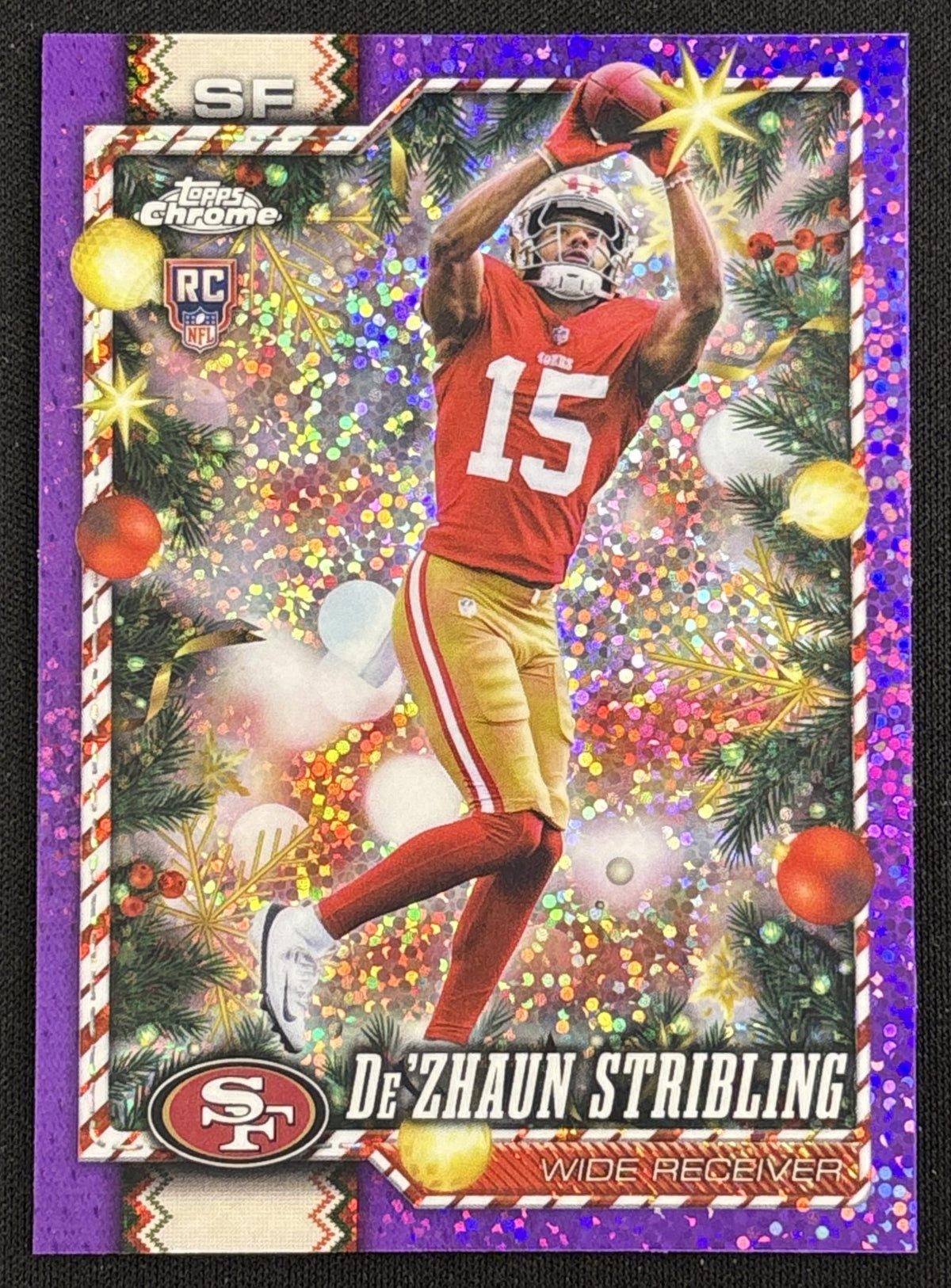 De'Zhaun Stribling 2026 Topps Holiday Chrome Purple Sparkle Refractor /75 49ers Sports Trading Card
