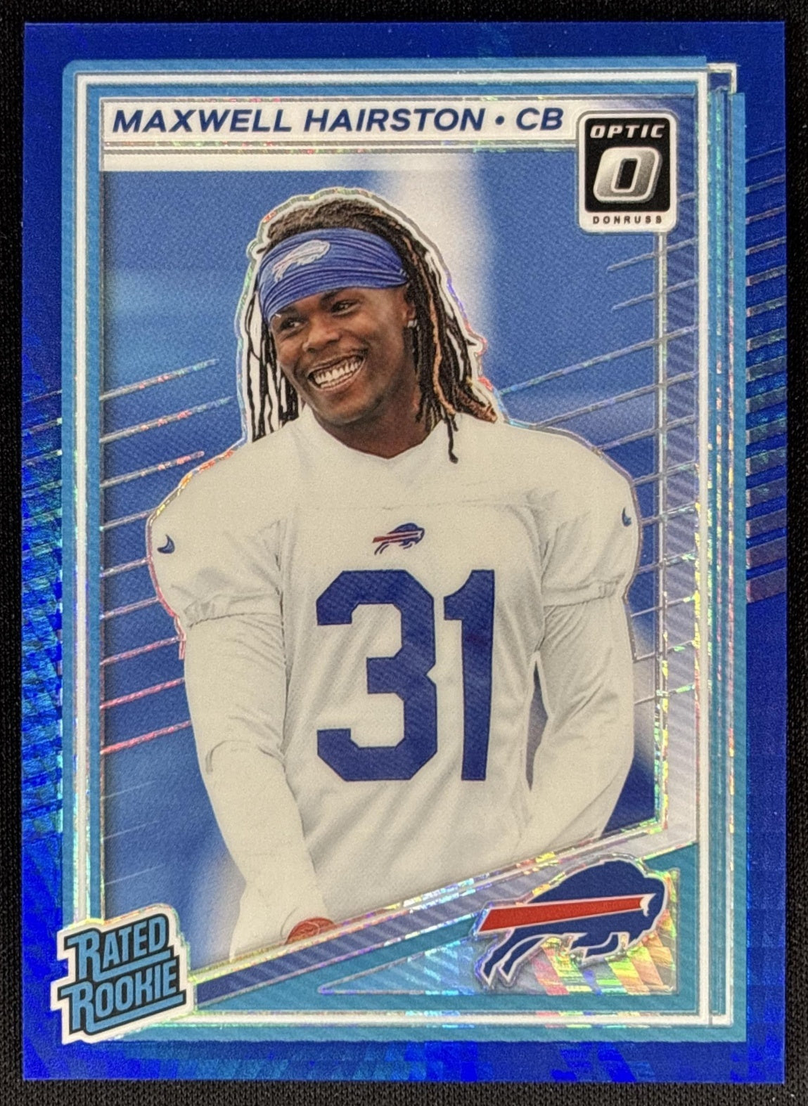 Maxwell Hairston 2025 Panini Donruss Optic Rated Rookie Blue Hyper Prizm Bills Sports Trading Card