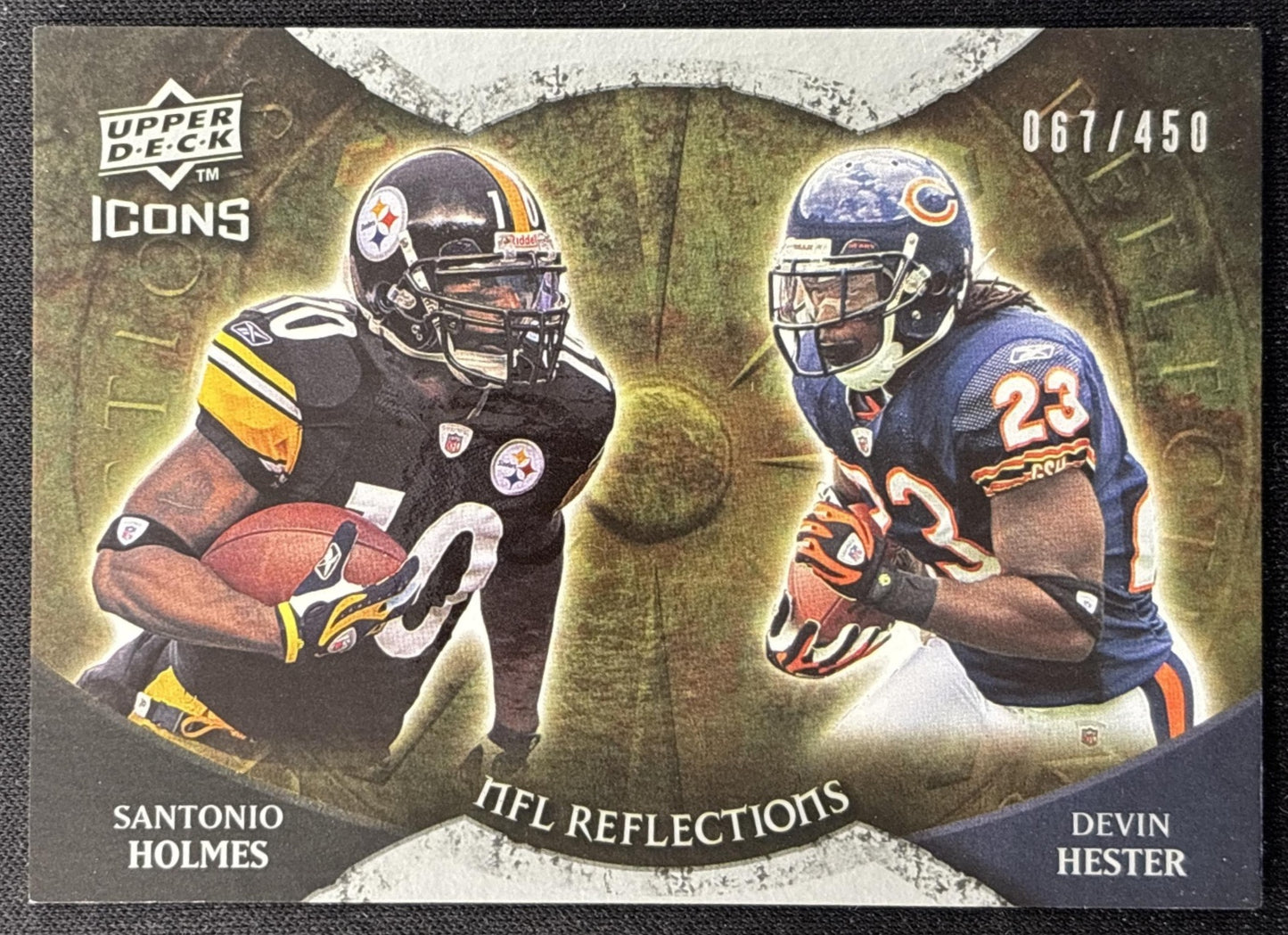 Devin Hester Santonio Holmes 2009 Upper Deck Icons NFL Reflections Silver /450 front