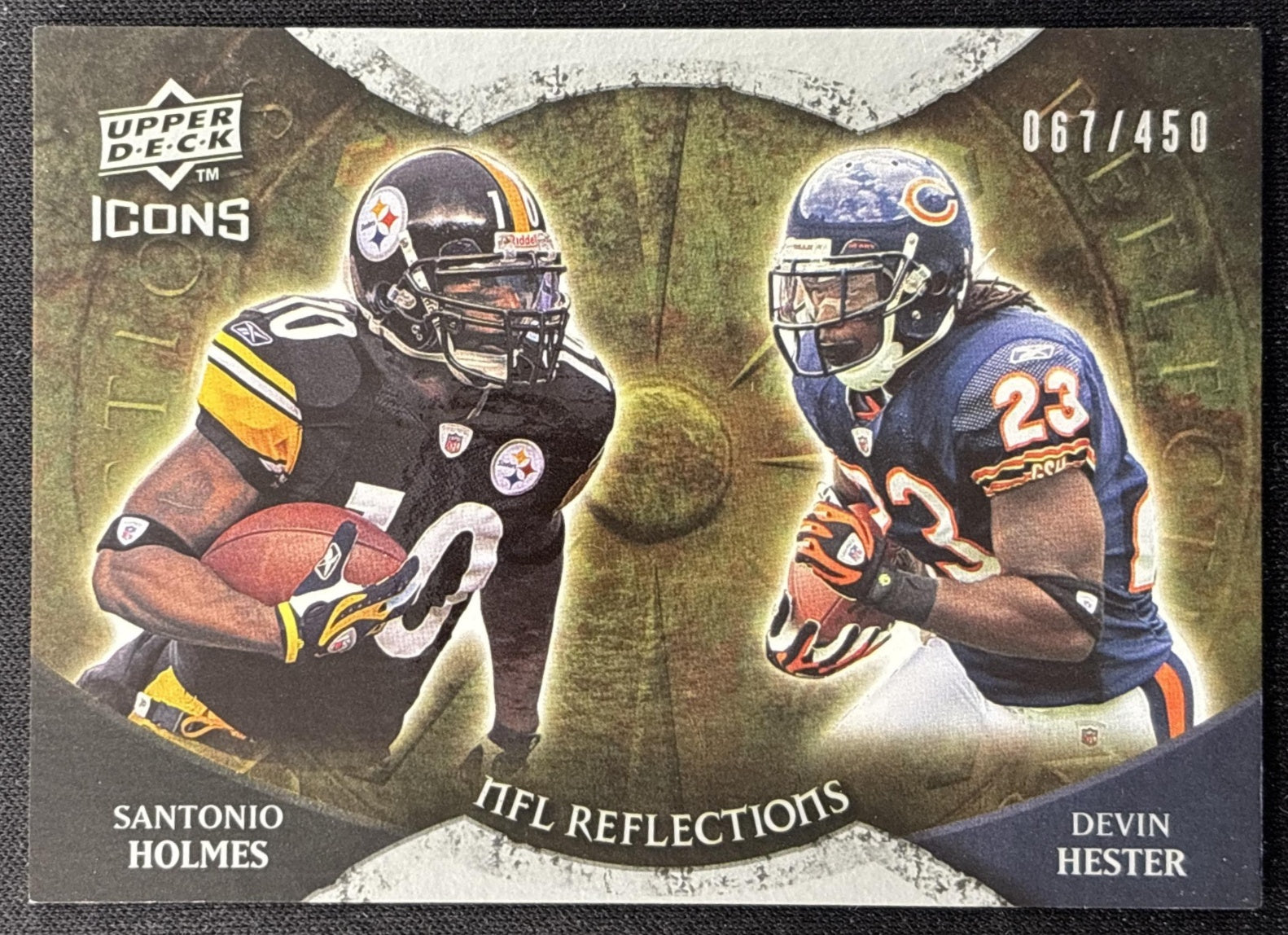 Devin Hester Santonio Holmes 2009 Upper Deck Icons NFL Reflections Silver /450 front