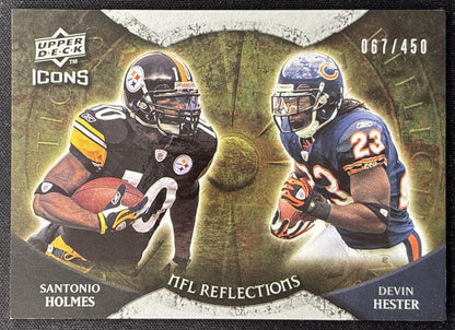 Devin Hester Santonio Holmes 2009 Upper Deck Icons NFL Reflections Silver /450 front