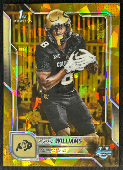 Hykeem Williams 2025 Chrome University Sapphire Prospect Gold Refractor /50 Buffaloes Sports Trading Cards