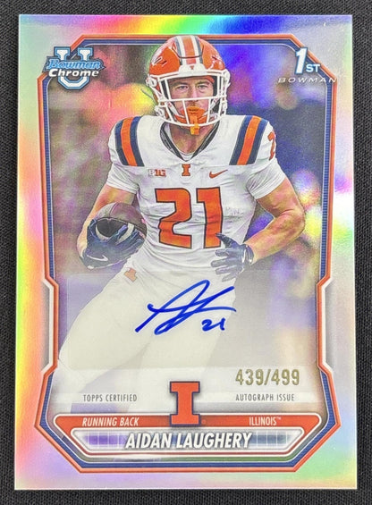 Aidan Laughery 2026 Bowman Chrome Prospect Auto Refractor /499 Fighting Illini Default Title Sports Trading Card