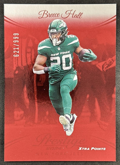 Breece Hall 2024 Panini Prestige Red Xtra Points /999 Jets Sports Trading Card