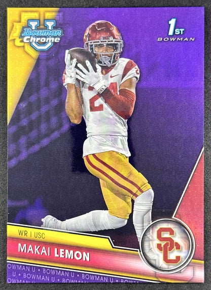 Makai Lemon 2023 Bowman University Chrome Purple Refractor /399 Trojans front