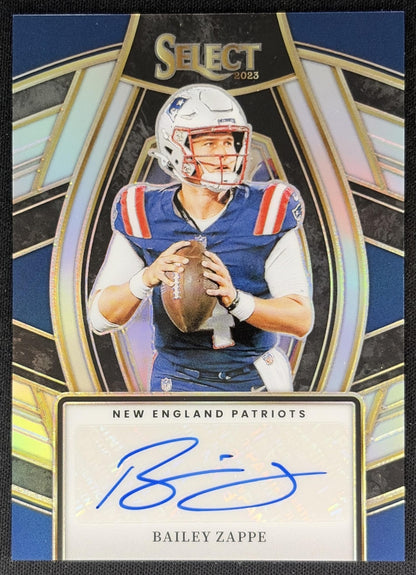 Bailey Zappe 2023 Panini Select Signatures Prizm Patriots front