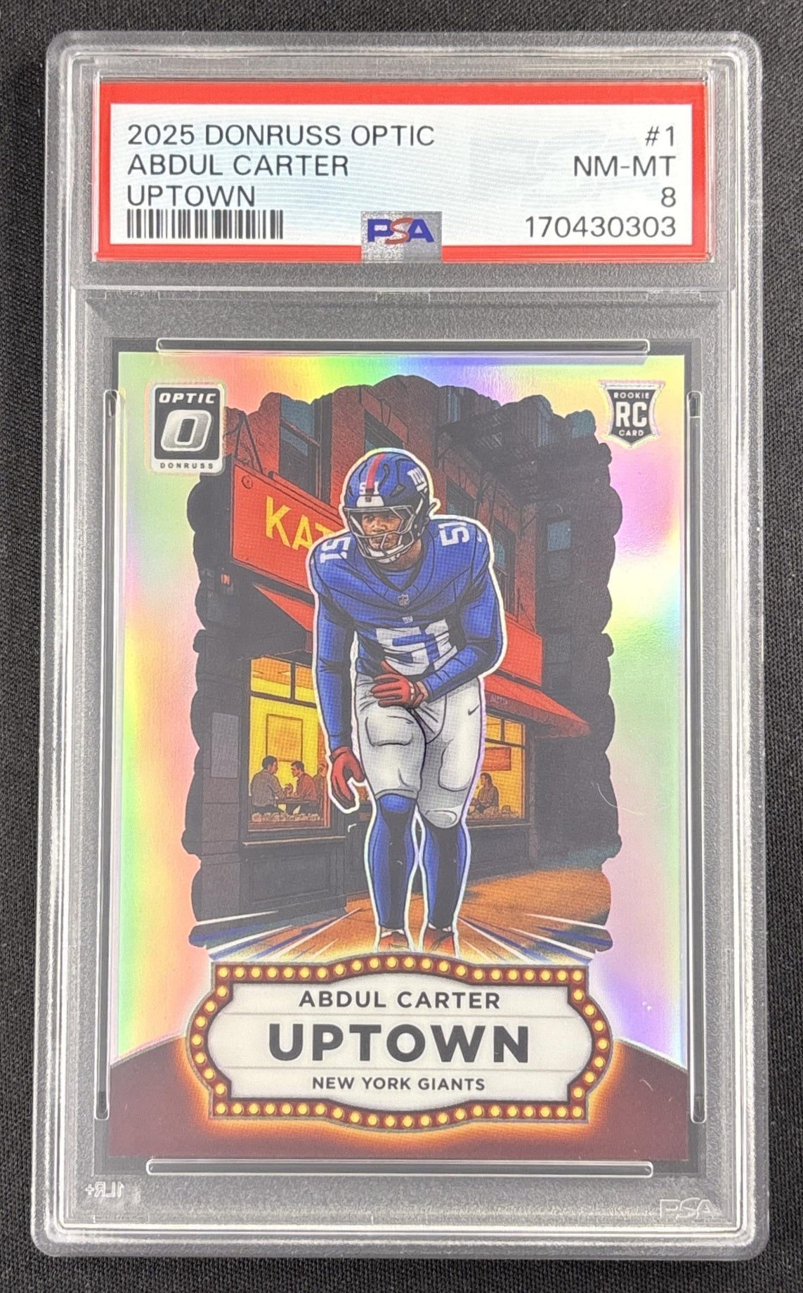 Abdul Carter 2025 Panini Donruss Optic Uptown PSA 8 Giants Sports Trading Card
