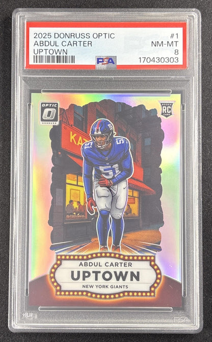 Abdul Carter 2025 Panini Donruss Optic Uptown PSA 8 Giants Sports Trading Card