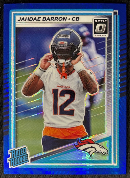 Jahdae Barron 2025 Donruss Optic Rated Rookie Blue Hyper Prizm Broncos - Front