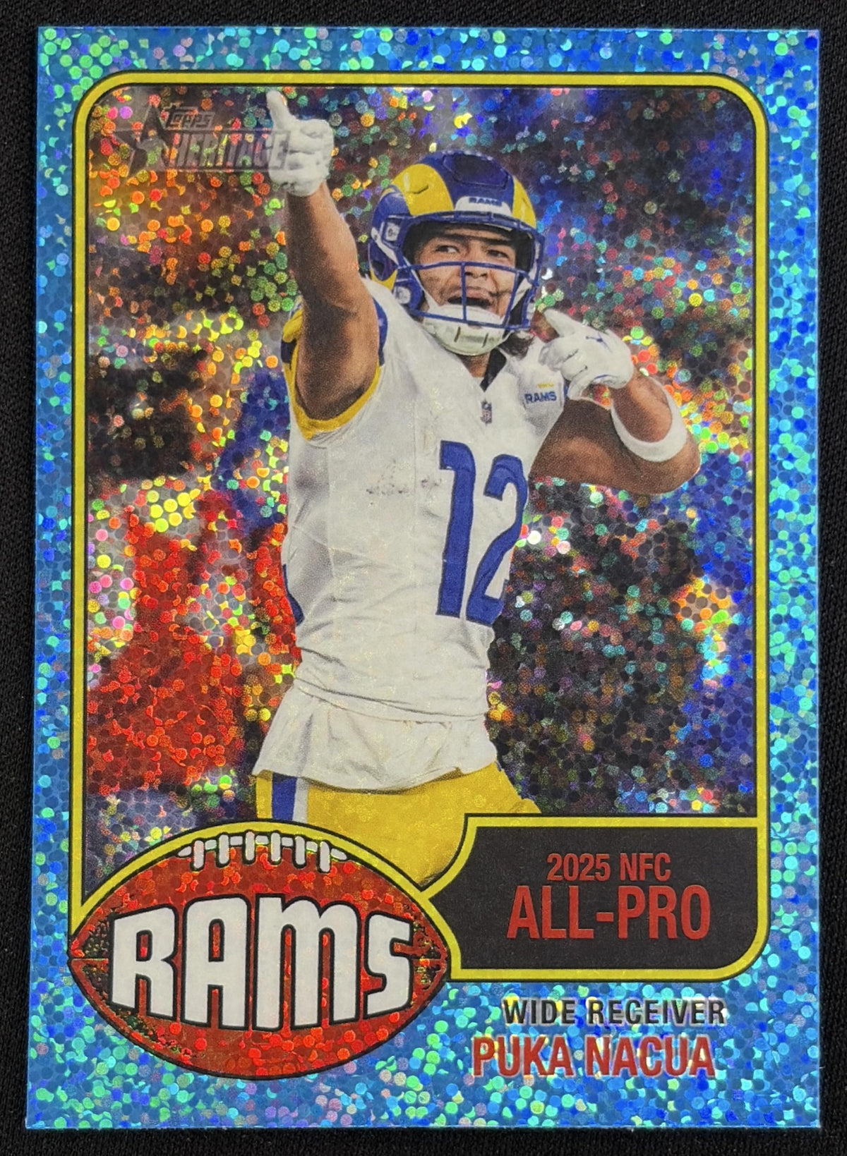 Puka Nacua 2026 Topps Heritage Chrome Aqua Sparkle Rams