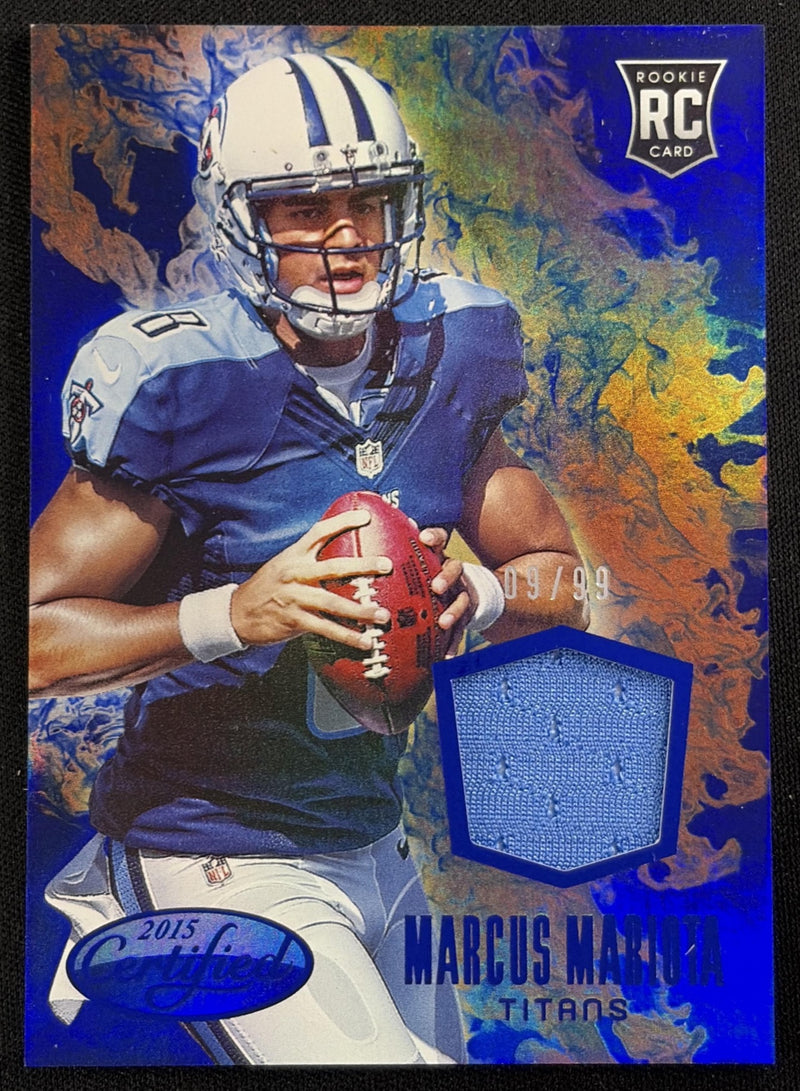 Marcus Mariota 2015 Panini Certified Scorching Swatches Mirror Blue /99 Titans