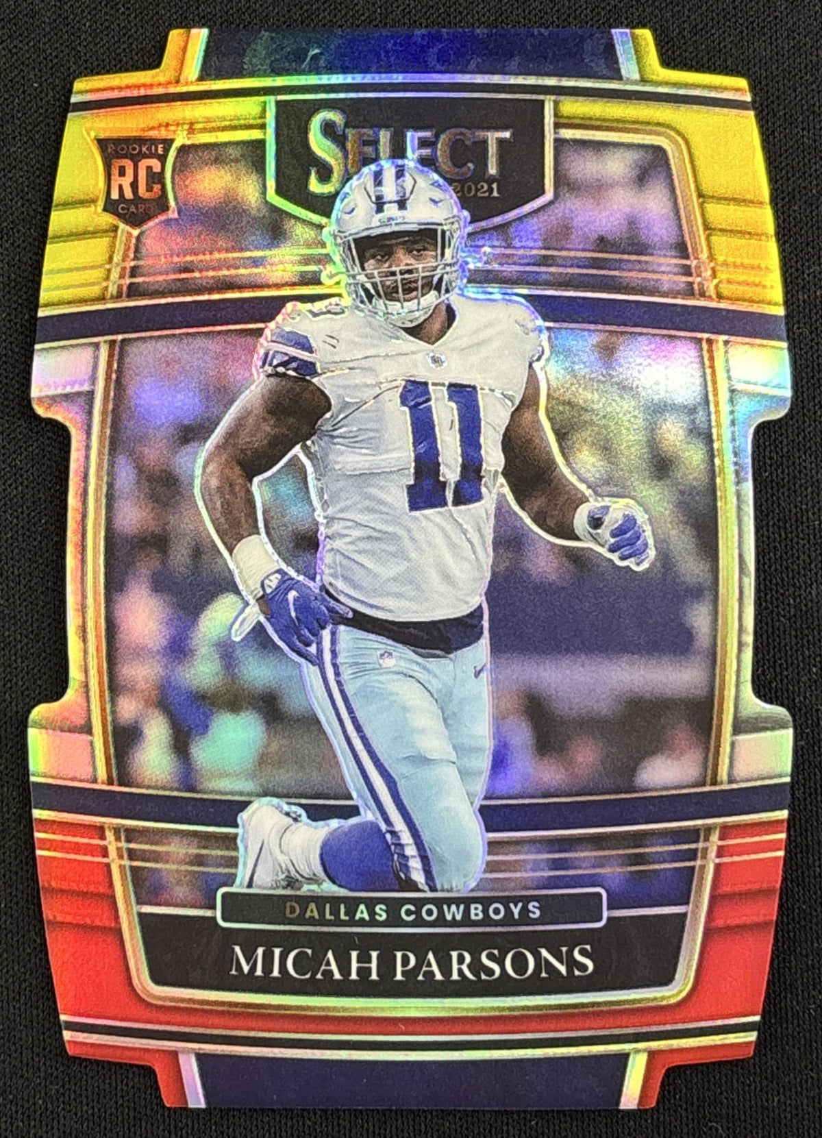 Micah Parsons 2021 Panini Select Red and Yellow Prizm Die Cut Cowboys - Front