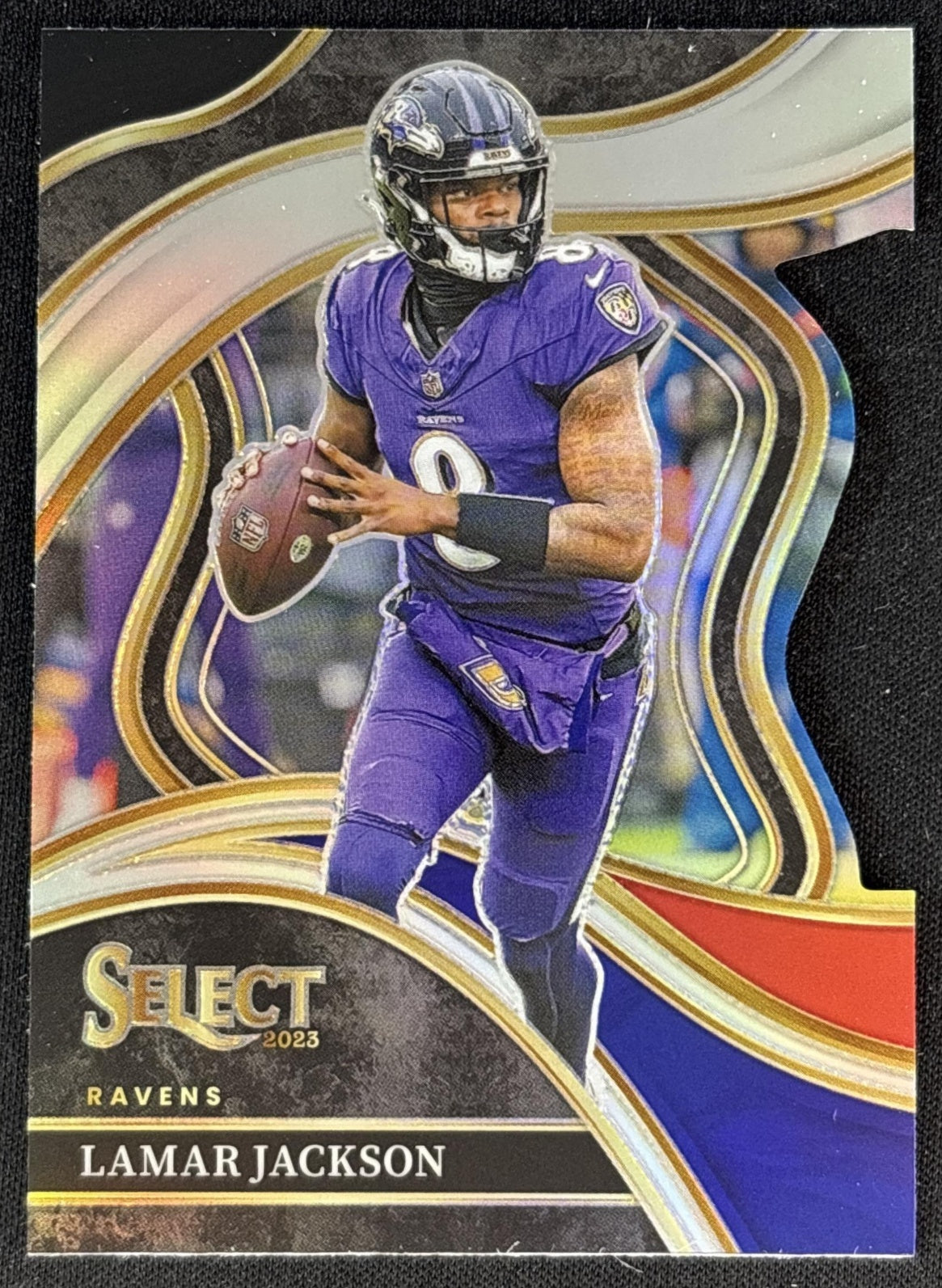 Lamar Jackson 2023 Panini Select Black and Red Prizms Die Cut Ravens