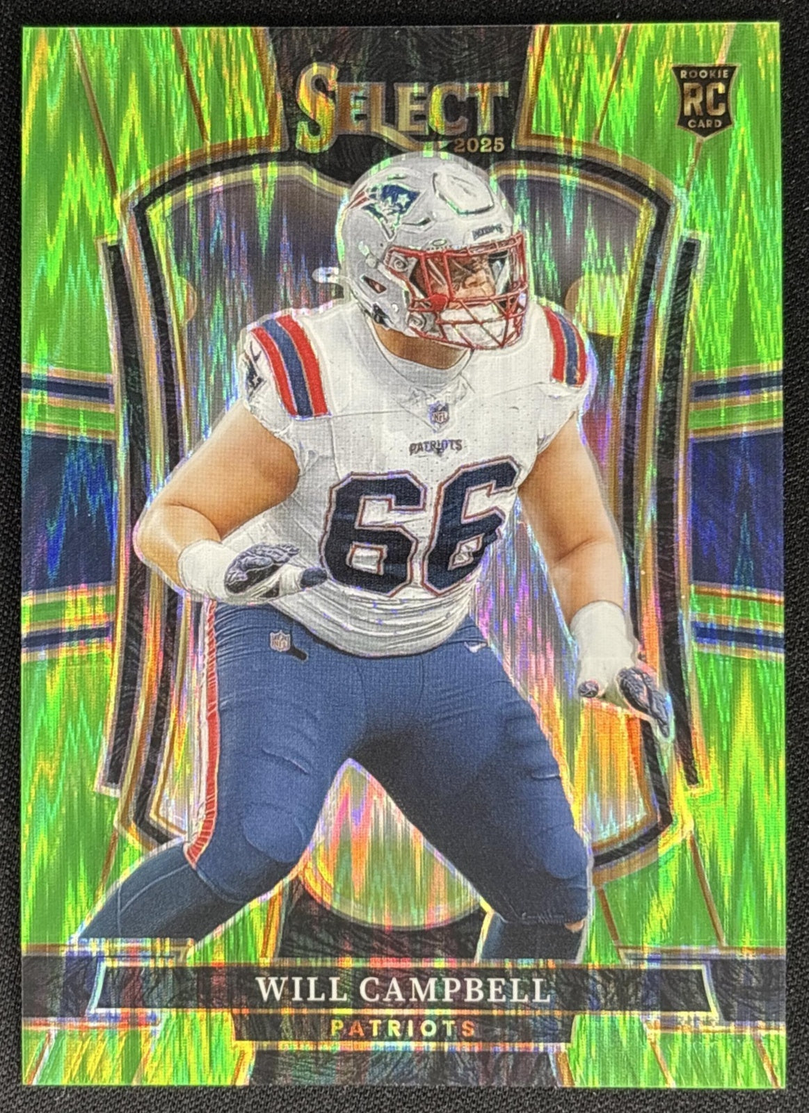 Will Campbell 2025 Select Premier Level Neon Green Prizm Shock /699 Patriots