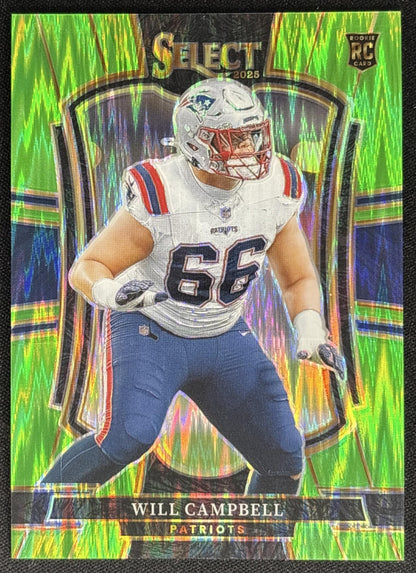 Will Campbell 2025 Select Premier Level Neon Green Prizm Shock /699 Patriots