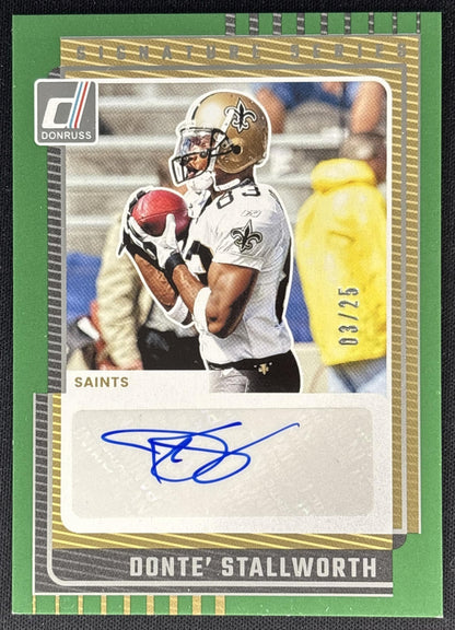 Donte Stallworth 2025 Panini Donruss Signature Series Green /25 Saints