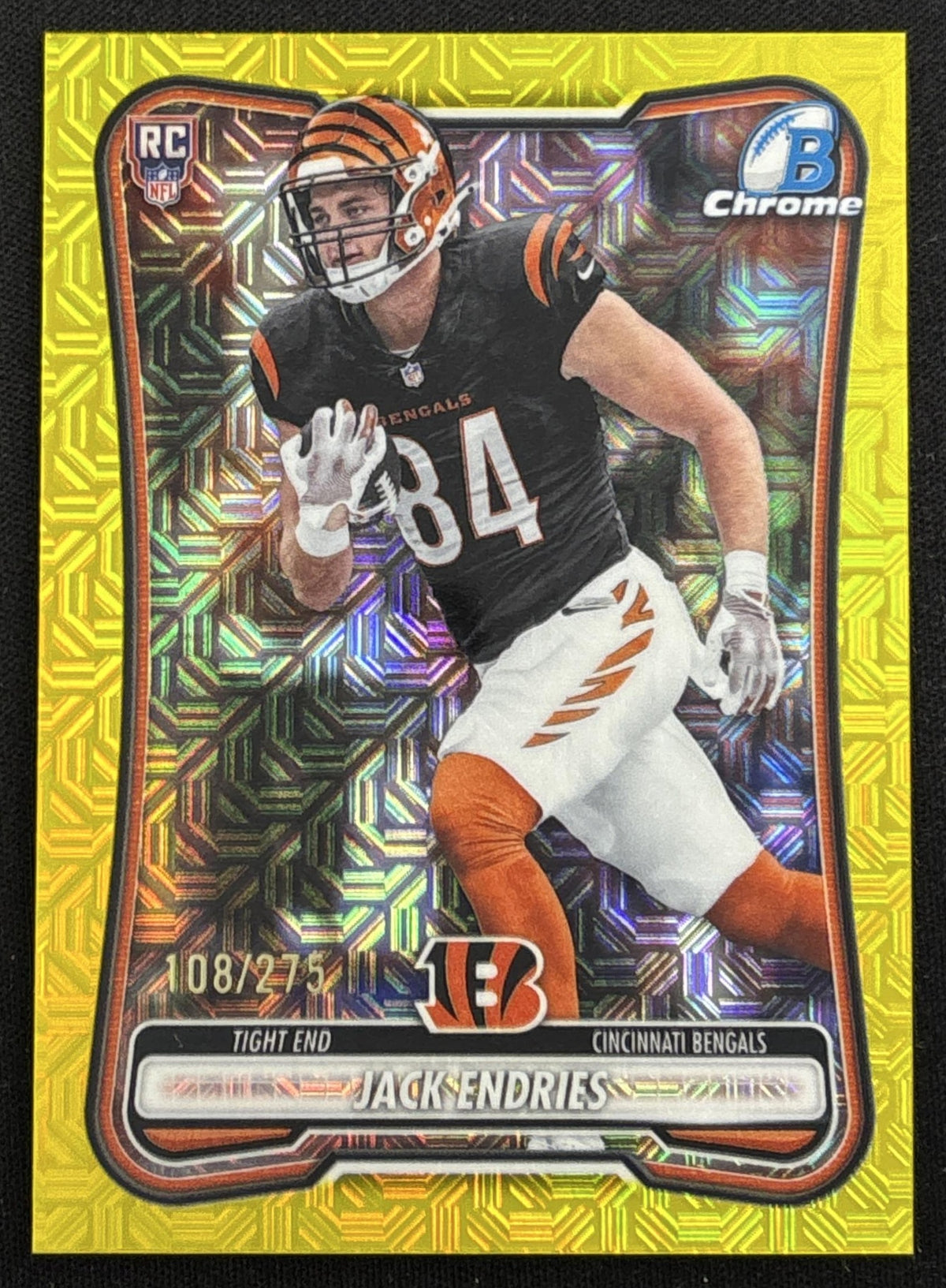 Jack Endries 2026 Bowman Chrome NFL Yellow Mojo Refractor /275 Bengals - front
