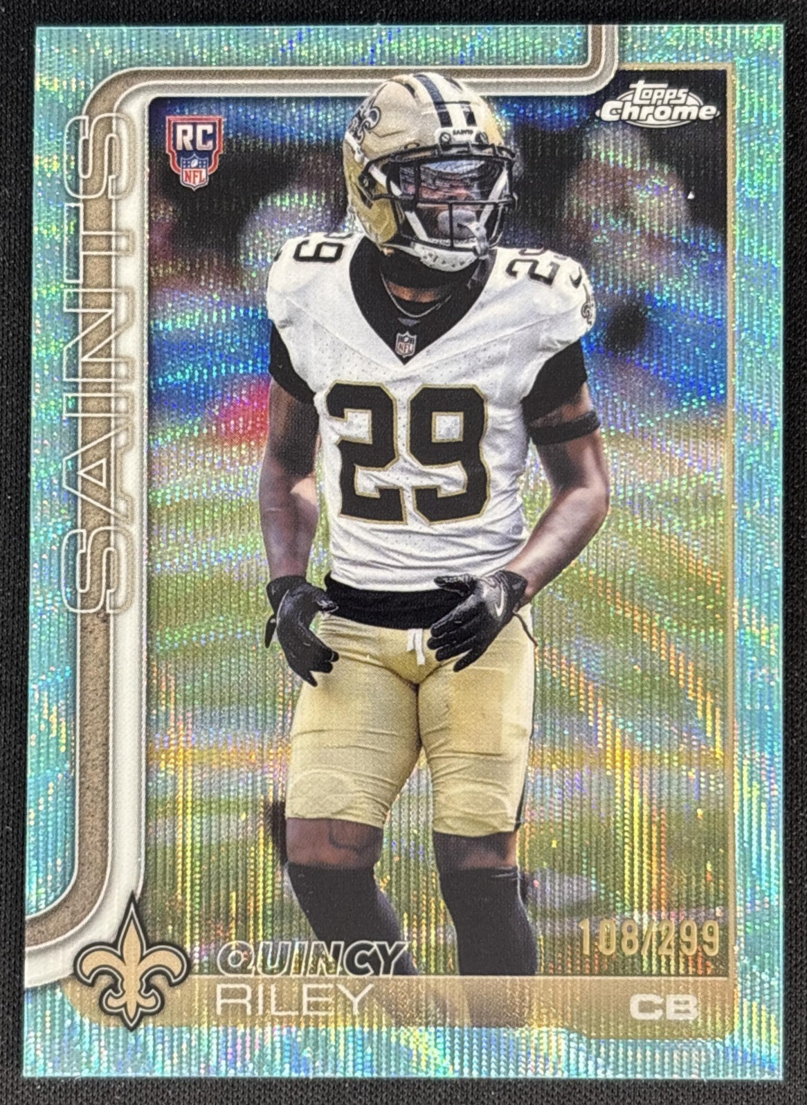 Quincy Riley 2025 Topps Chrome Rookie Teal Wave Refractor /299 Saints front