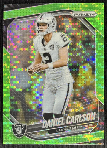 Daniel Carlson 2025 Panini Prizm Neon Green Pulsar Raiders Sports Trading Card