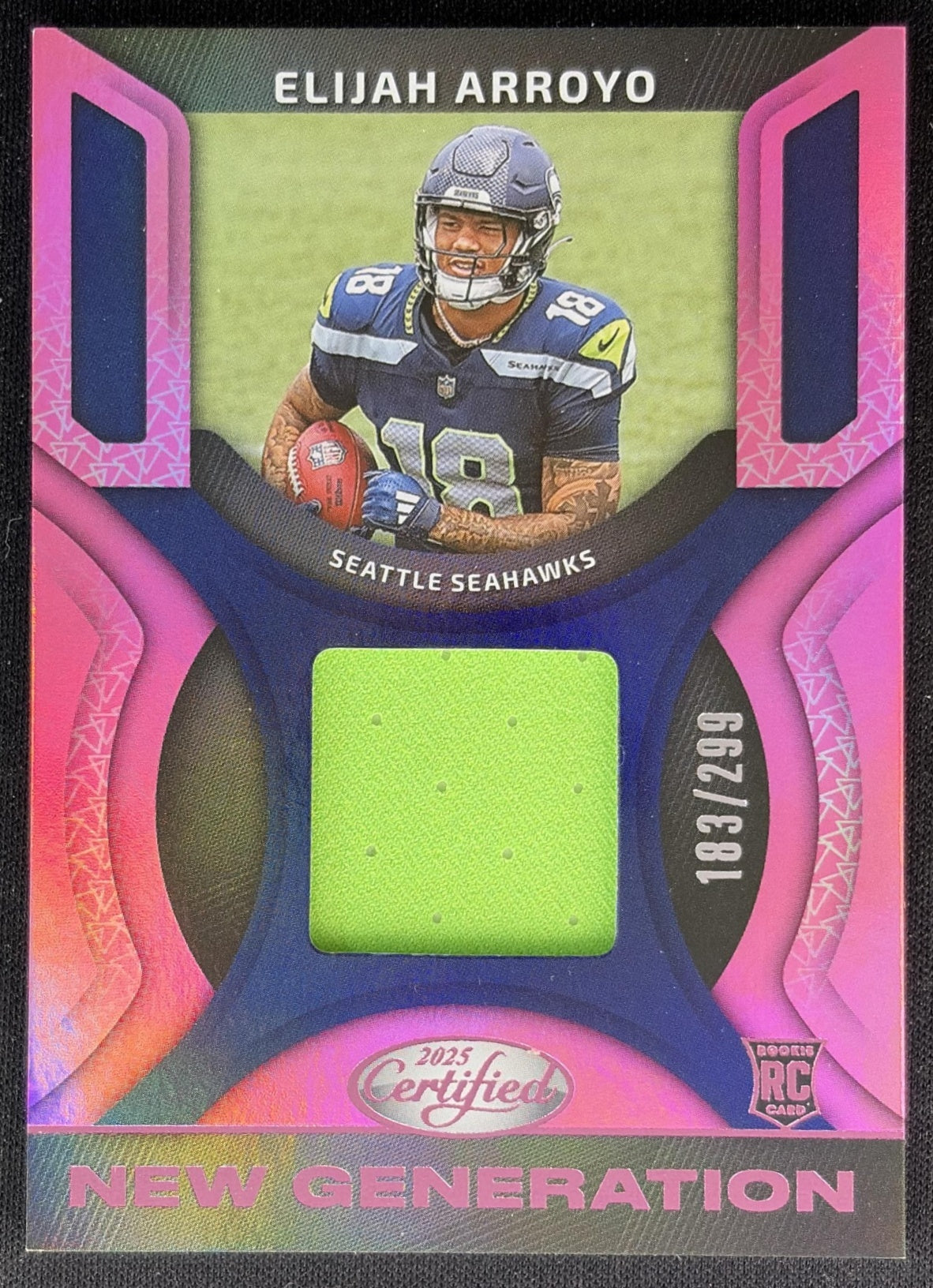 Elijah Arroyo 2025 Certified New Generation Jerseys Mirror Pink /299 Seahawks front