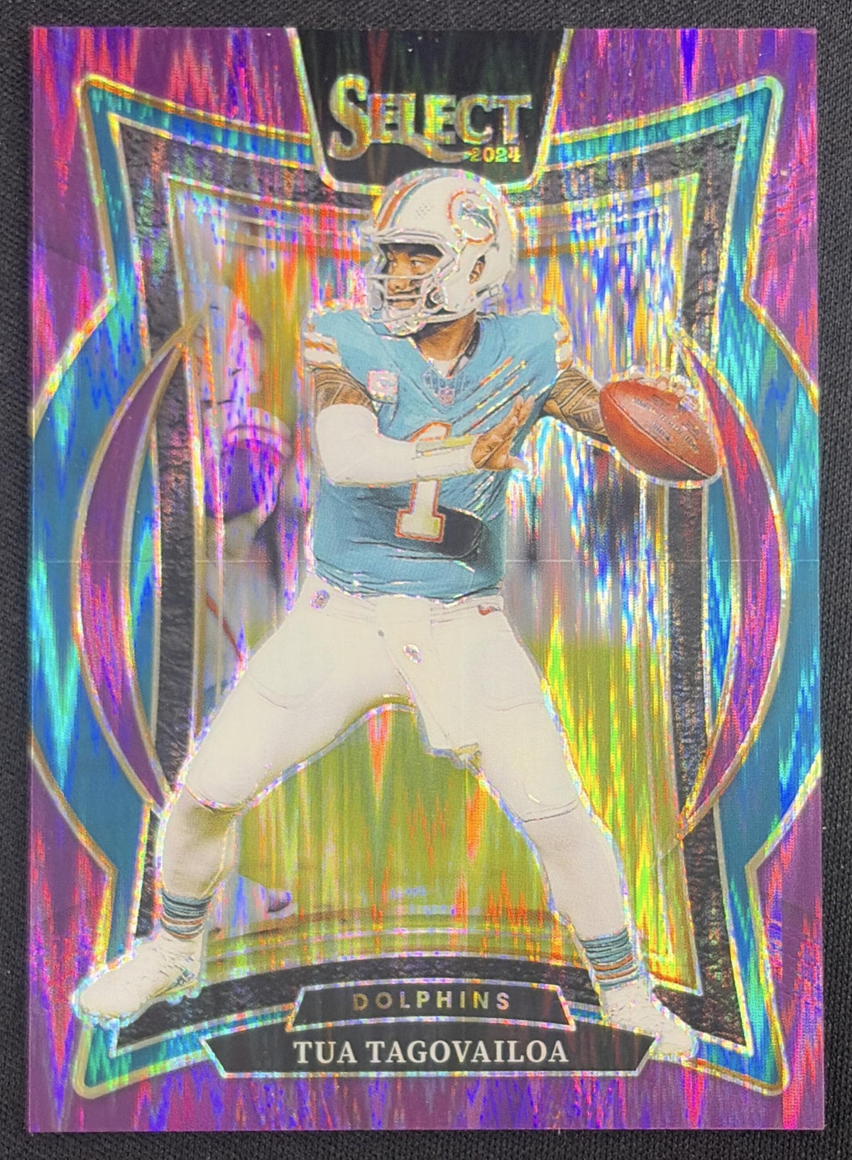 Tua Tagovailoa 2024 Panini Select Concourse Purple Prizm Shock /360 Dolphins
