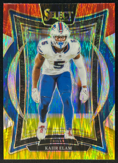 Kaiir Elam 2024 Panini Select Concourse Red and Yellow Prizm Shock Bills Sports Trading Cards