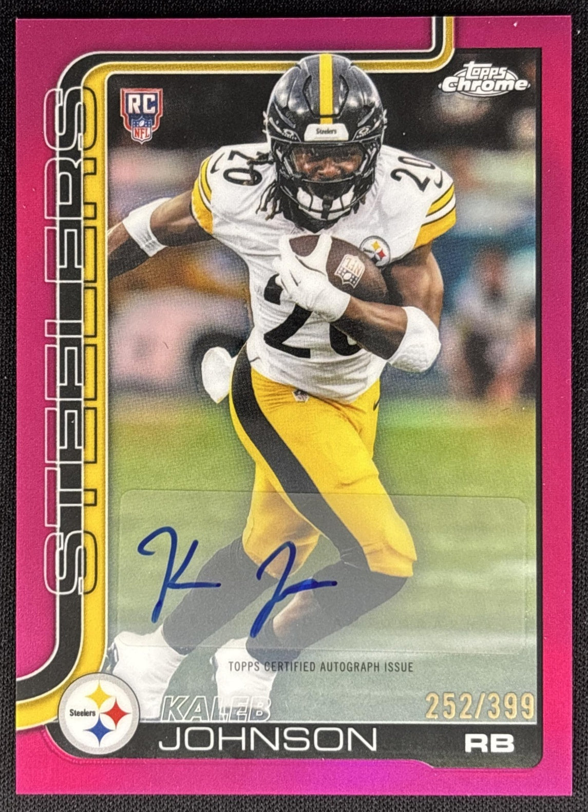Kaleb Johnson 2025 Topps Chrome Rookie Auto Magenta Refractor /399 Steelers Sports Trading Cards