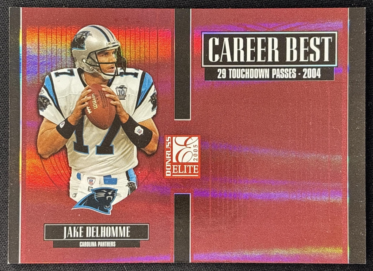 Jake Delhomme 2005 Donruss Elite Career Best Red /1000 Panthers front