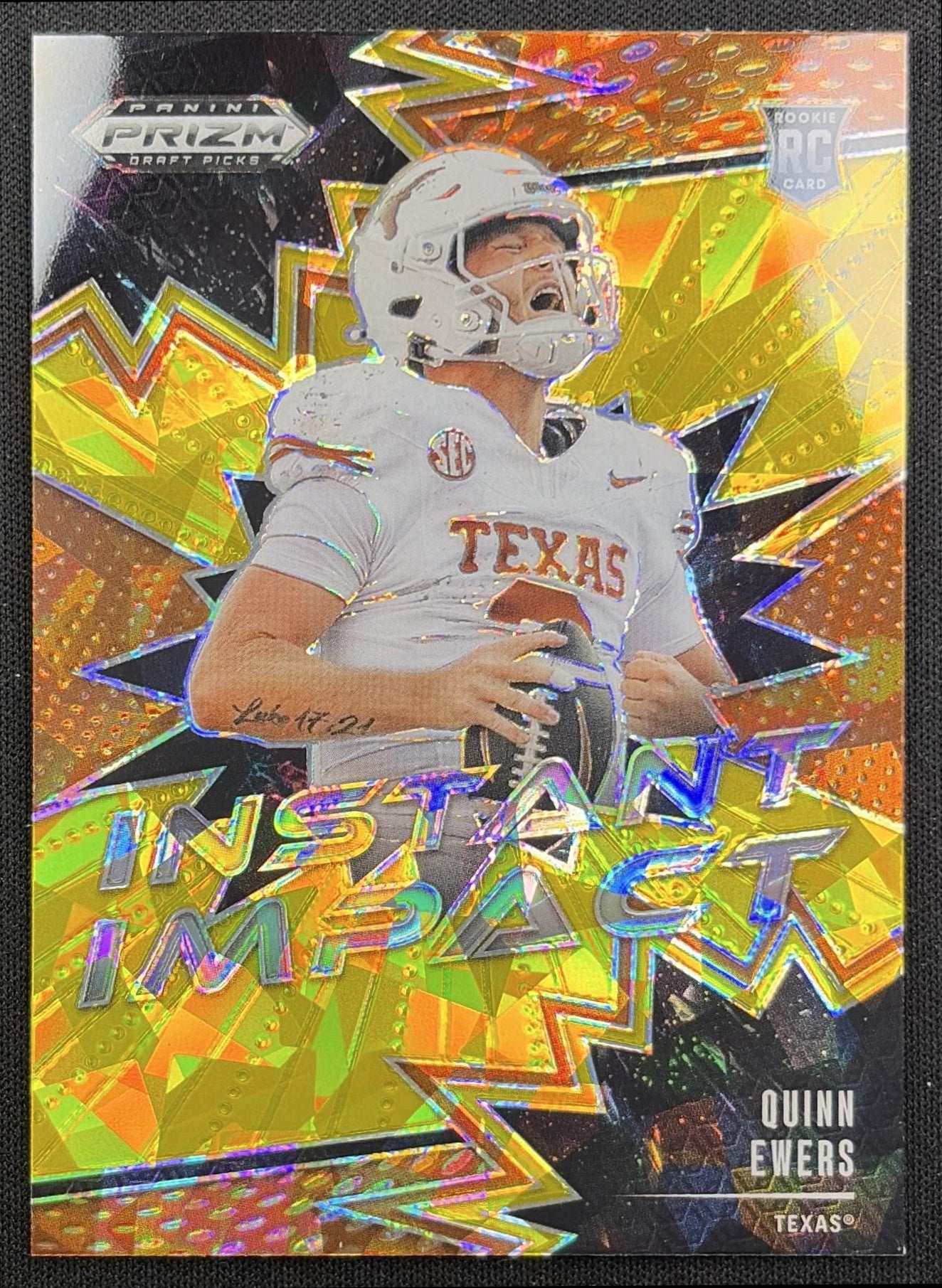 Quinn Ewers 2025 Panini Prizm Draft Picks Instant Impact Gold Ice Longhorns