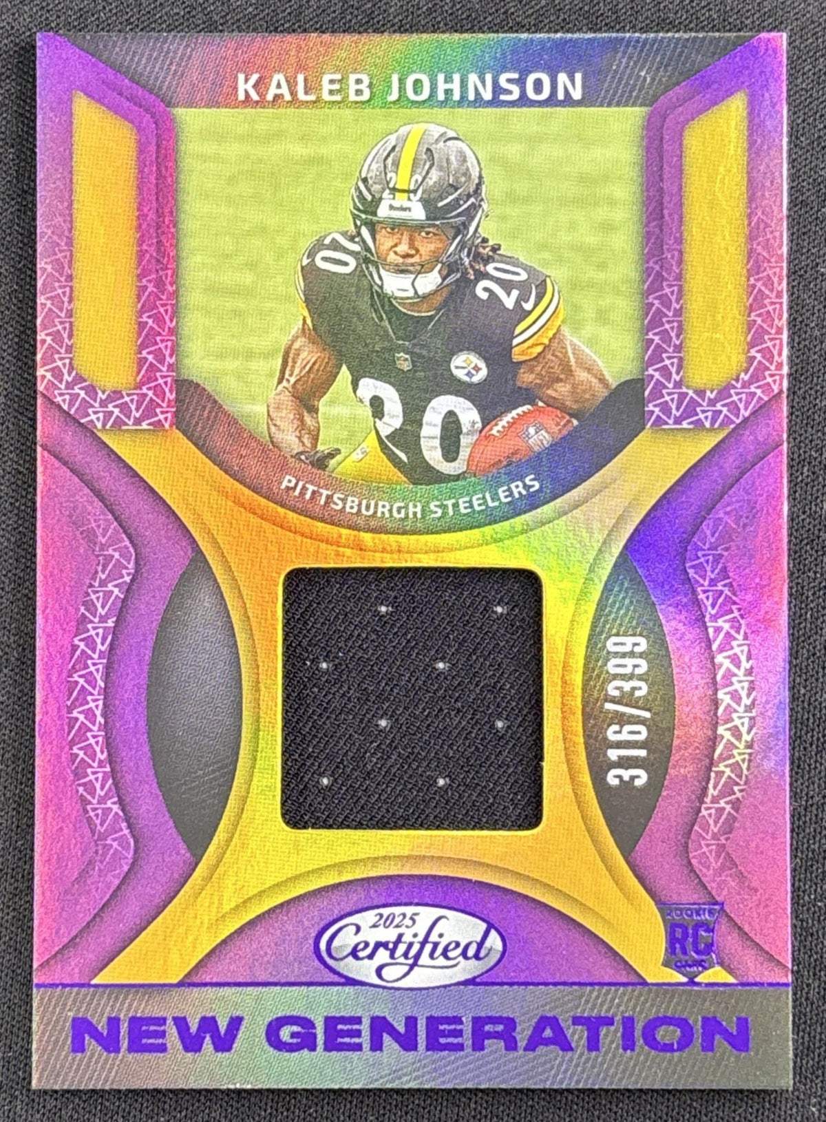Kaleb Johnson 2025 Panini Certified New Generation Jerseys Mirror Purple /399 Steelers